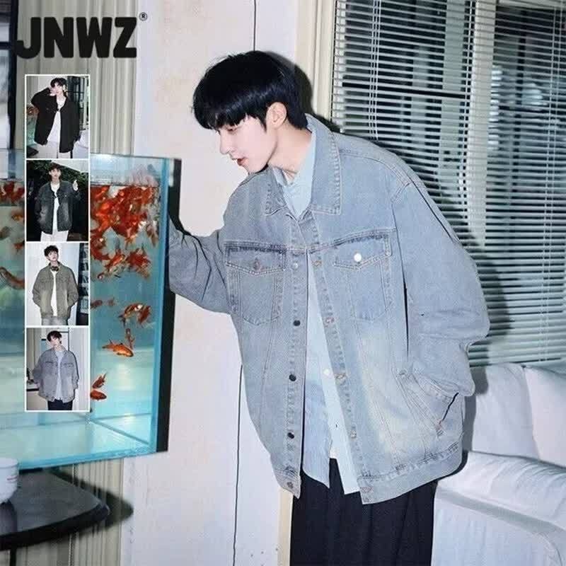 Férfi dzseki japán stílusban, slim fit, Turn-down gallér, egyréses záródás, hosszú ujjú, poliészter anyag