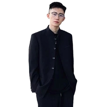 Férfi kabát japán stílusban, álló gallér, karcsú szabás, poliészter anyag, tavasz 2023