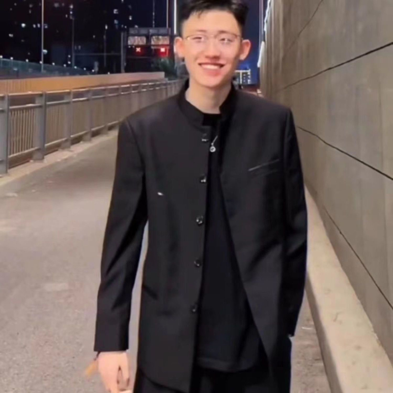 Férfi kabát japán stílusban, álló gallér, karcsú szabás, poliészter anyag, tavasz 2023