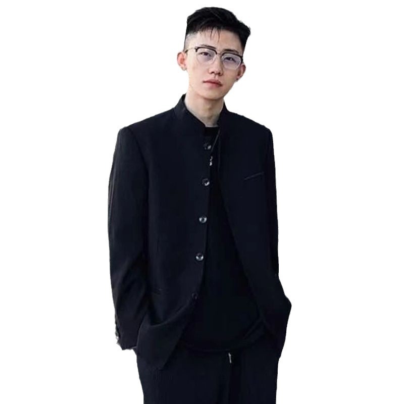 Férfi kabát japán stílusban, álló gallér, karcsú szabás, poliészter anyag, tavasz 2023