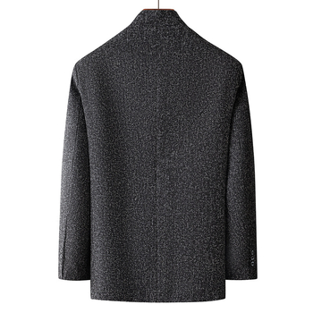 Pánske casual oblek so stojacim golierom, kockovaný vzor, jednoredové tri gombíky, rovný strih, polyestrová zmes, dlhé rukávy, jarno-jesenná sezóna