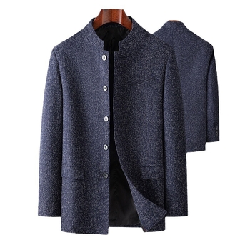 Pánske casual oblek so stojacim golierom, kockovaný vzor, jednoredové tri gombíky, rovný strih, polyestrová zmes, dlhé rukávy, jarno-jesenná sezóna