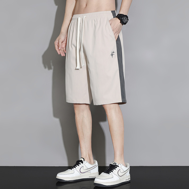 Pánske šortky Ice Silk - 100% polyester, Päťbodová dĺžka, rovný strih, kórejský štýl, leto 2024