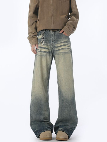 Džíny – stredný pás, rovné nohavice s mikro flare, oprané denim, 70.9% bavlna, 18.4% regenerované vlákna, 10.7% polyester, viac vreciek