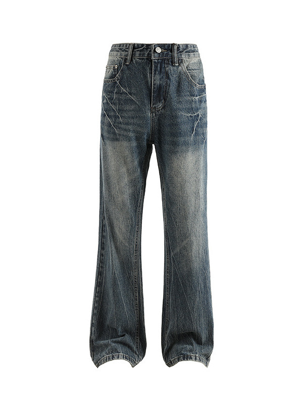 Džíny – stredný pás, rovné nohavice s mikro flare, oprané denim, 70.9% bavlna, 18.4% regenerované vlákna, 10.7% polyester, viac vreciek