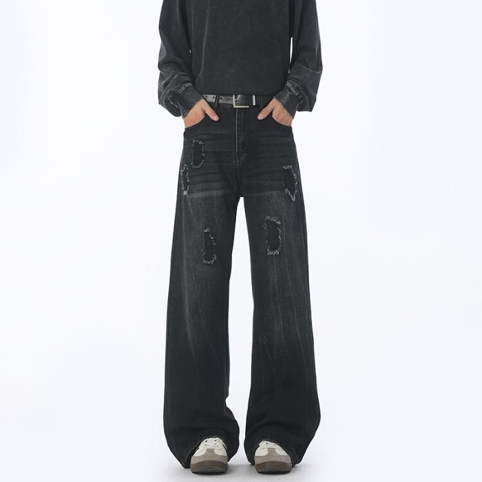 Džíny – stredný pás, rovné nohavice s mikro flare, oprané denim, 70.9% bavlna, 18.4% regenerované vlákna, 10.7% polyester, viac vreciek