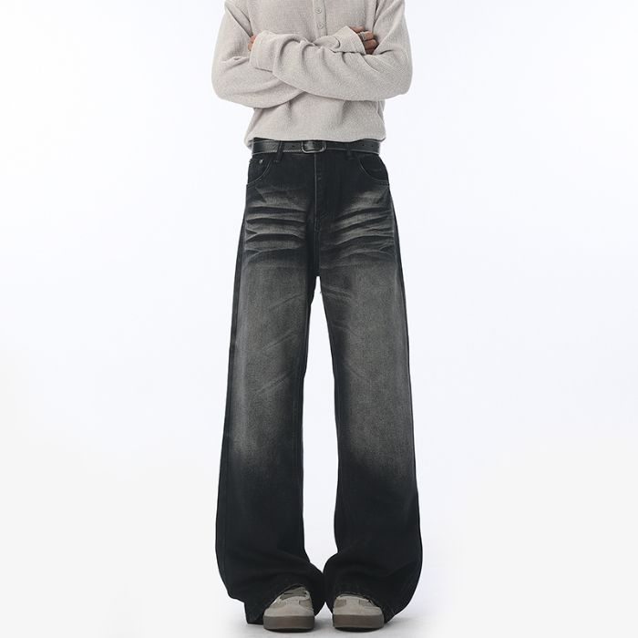 Džíny – stredný pás, rovné nohavice s mikro flare, oprané denim, 70.9% bavlna, 18.4% regenerované vlákna, 10.7% polyester, viac vreciek