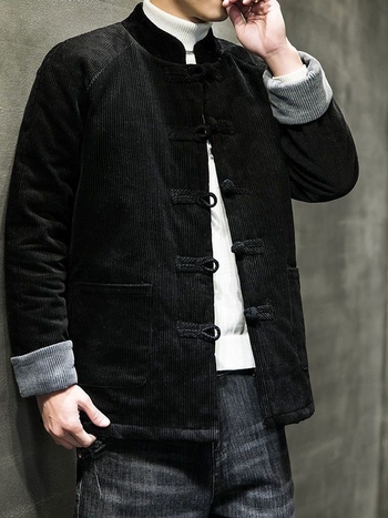 Tang štýlu pánska corduroy bunda s kožušinkou zaja, ošetrená proti pokrčeniu, čínske štýl, zimná 2024