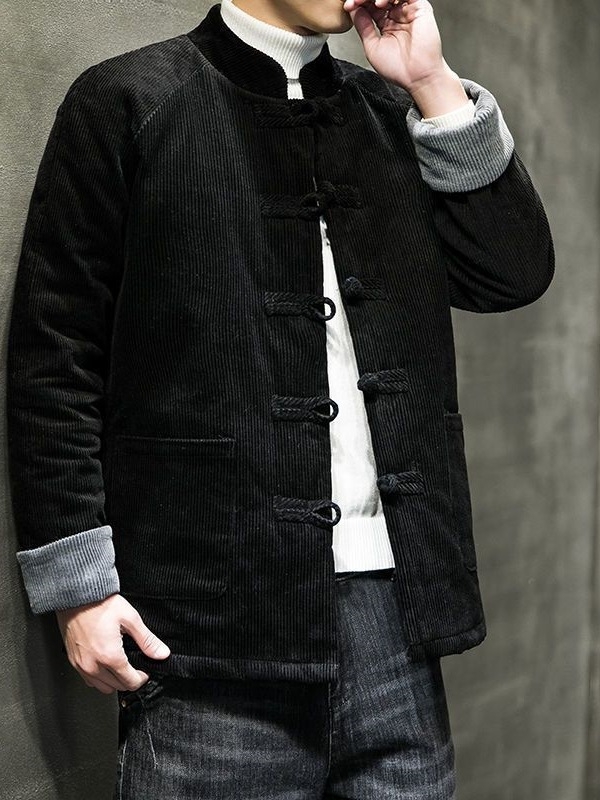 Tang štýlu pánska corduroy bunda s kožušinkou zaja, ošetrená proti pokrčeniu, čínske štýl, zimná 2024