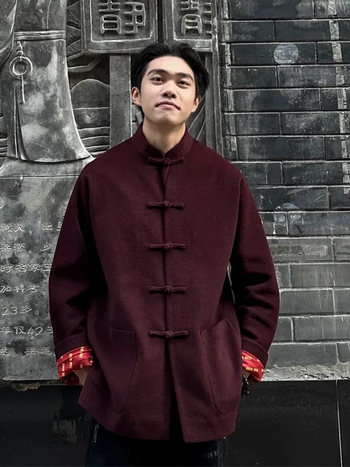 Tang štýlová bunda s džakardovým vzorom, vlnený zmes, 50% vlna, stojací golier, čínsky štýl, pre mužov, voľnočasové