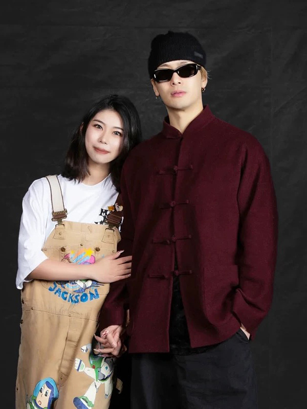 Tang štýlová bunda s džakardovým vzorom, vlnený zmes, 50% vlna, stojací golier, čínsky štýl, pre mužov, voľnočasové