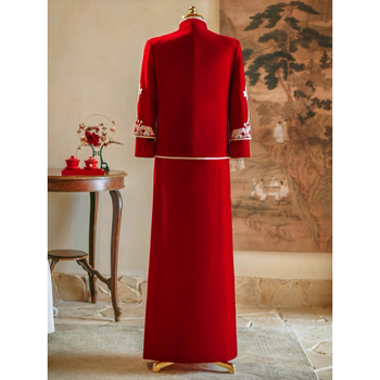 Zamatový pánsky oblek v Tang štýle pre ženícha, motív draka a fénixa, polyester, ihlové šitie, retro dizajn, jeseň 2022