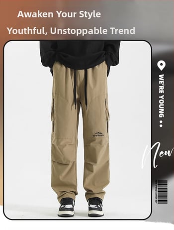 Pantaloni de exterior în stil militar pentru bărbați – căptuțiți cu fleece, croială dreaptă, talie medie, șnur de închidere
