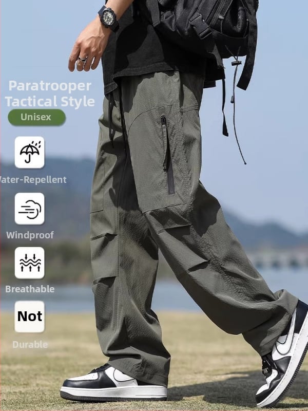 Pantaloni de exterior în stil militar pentru bărbați – căptuțiți cu fleece, croială dreaptă, talie medie, șnur de închidere