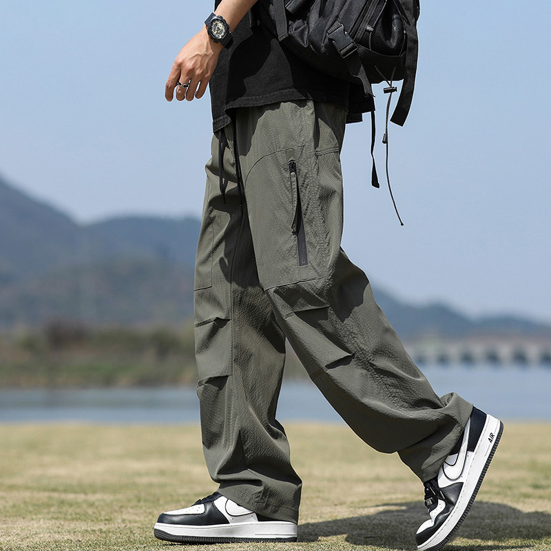 Pantaloni de exterior în stil militar pentru bărbați – căptuțiți cu fleece, croială dreaptă, talie medie, șnur de închidere