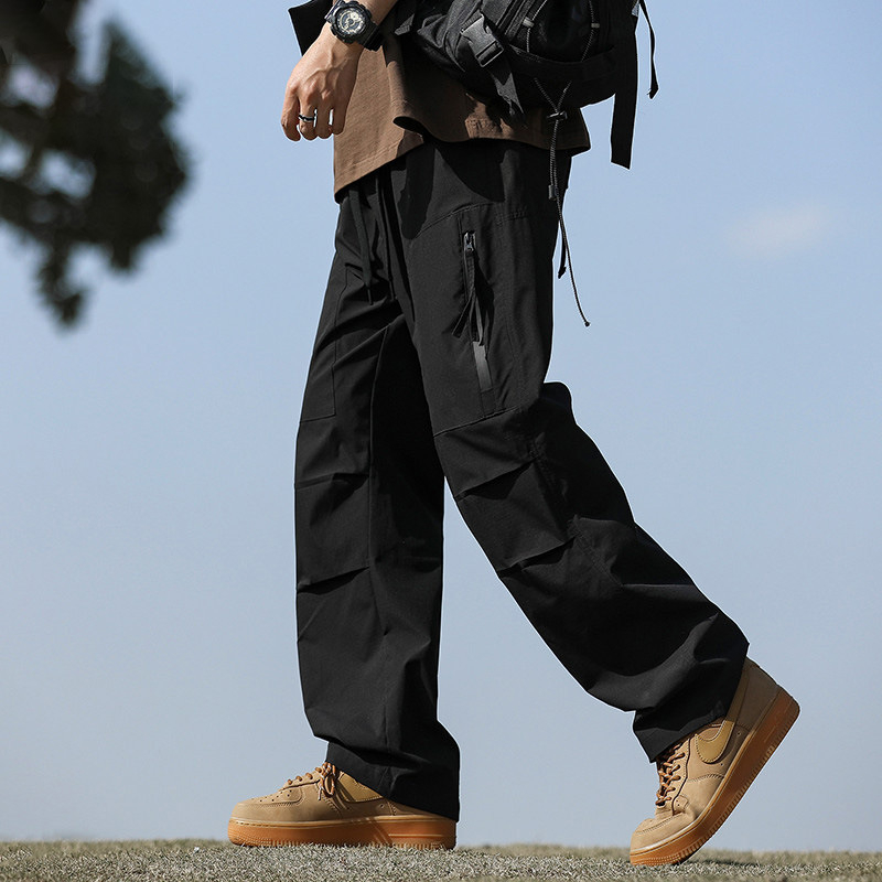 Pantaloni de exterior în stil militar pentru bărbați – căptuțiți cu fleece, croială dreaptă, talie medie, șnur de închidere