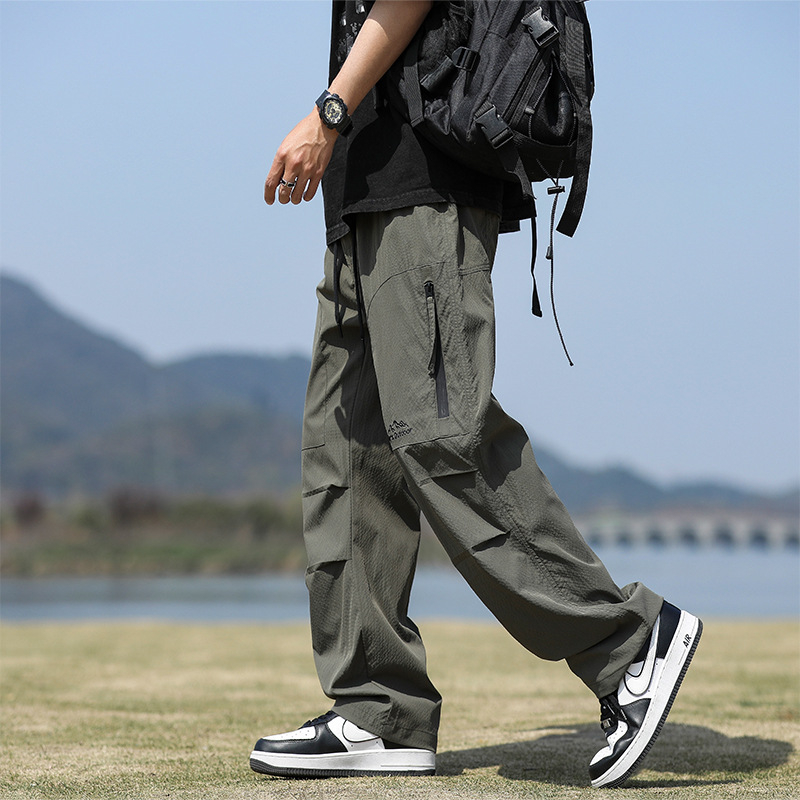 Pantaloni de exterior în stil militar pentru bărbați – căptuțiți cu fleece, croială dreaptă, talie medie, șnur de închidere
