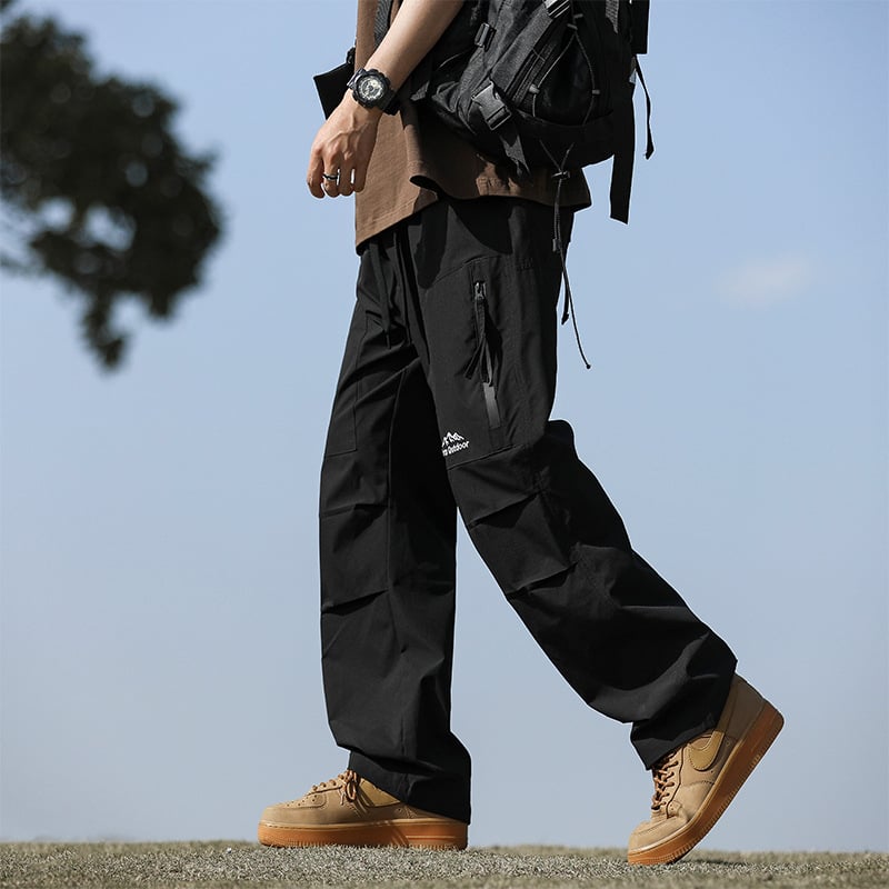 Pantaloni de exterior în stil militar pentru bărbați – căptuțiți cu fleece, croială dreaptă, talie medie, șnur de închidere