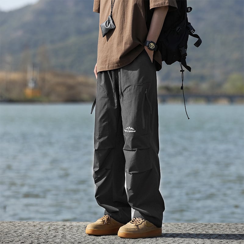 Pantaloni de exterior în stil militar pentru bărbați – căptuțiți cu fleece, croială dreaptă, talie medie, șnur de închidere