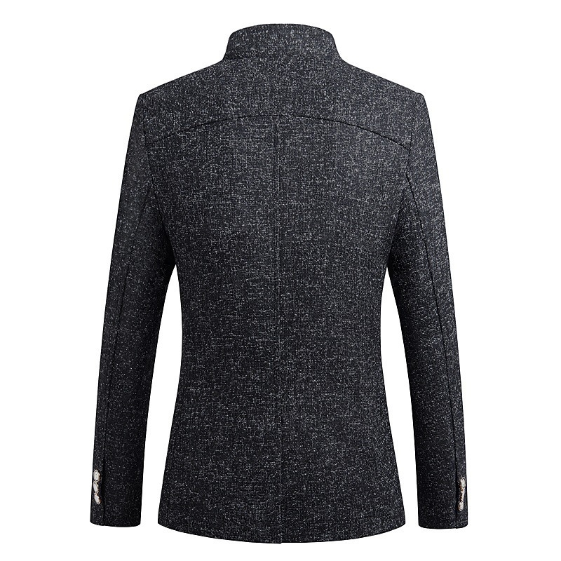 Pánske casual sako z bavlny – Slim-fit, stojatý golier, zapínanie na jeden gomb, dlhé rukávy, jednofarebný vzor