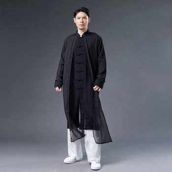 Pánska košeľa v Tang štýle, bavlno-lanový materiál, 7 gombíkov, falošný dvojdielny dizajn, voľnočasové nosenie, 65% bavlna