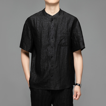 Pánske tričko v štýle Tang s krátkym rukávom, 100% hodváb Mulberry, stojací golier, leto