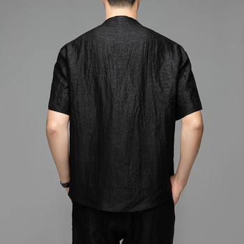 Pánske tričko v štýle Tang s krátkym rukávom, 100% hodváb Mulberry, stojací golier, leto