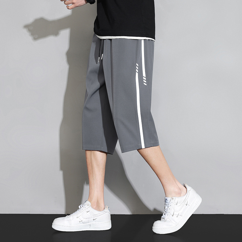 Ice Silk šortky na pláž, voľný strih, rýchloschnúce, letný športovo-uvoľnený štýl (Ice Silk tkanina; skrátená dĺžka; 95% polyester 5% elastán)