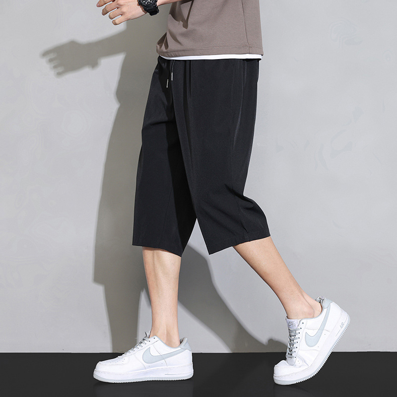 Ice Silk šortky na pláž, voľný strih, rýchloschnúce, letný športovo-uvoľnený štýl (Ice Silk tkanina; skrátená dĺžka; 95% polyester 5% elastán)