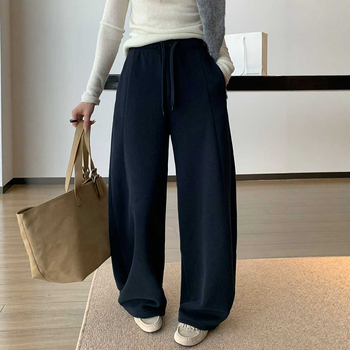 Ženske ležerne široke hlače s visokim strukom, duge, 70% pamuk / 30% poliester, japansko-korejski casual stil