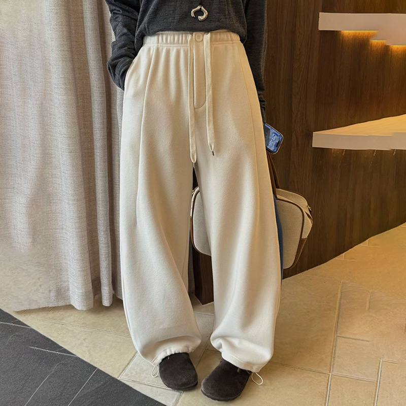 Ženske ležerne široke hlače s visokim strukom, duge, 70% pamuk / 30% poliester, japansko-korejski casual stil