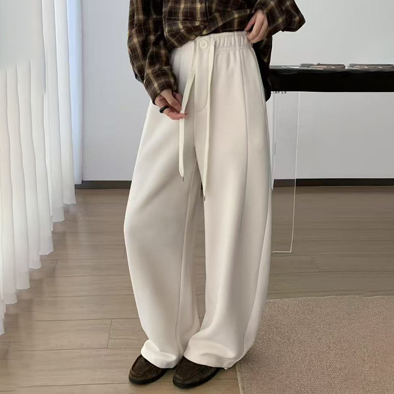 Ženske ležerne široke hlače s visokim strukom, duge, 70% pamuk / 30% poliester, japansko-korejski casual stil