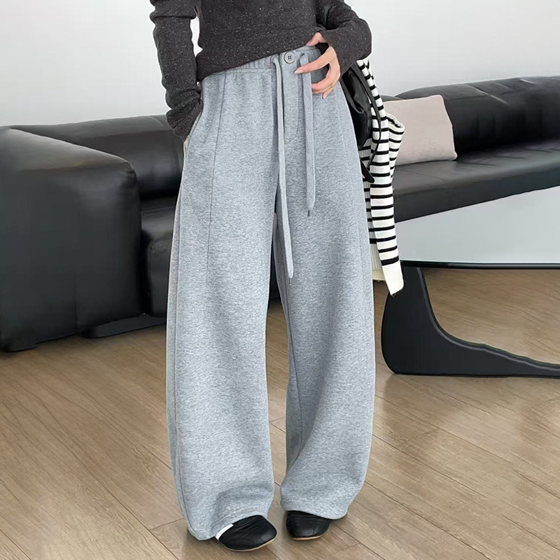 Ženske ležerne široke hlače s visokim strukom, duge, 70% pamuk / 30% poliester, japansko-korejski casual stil