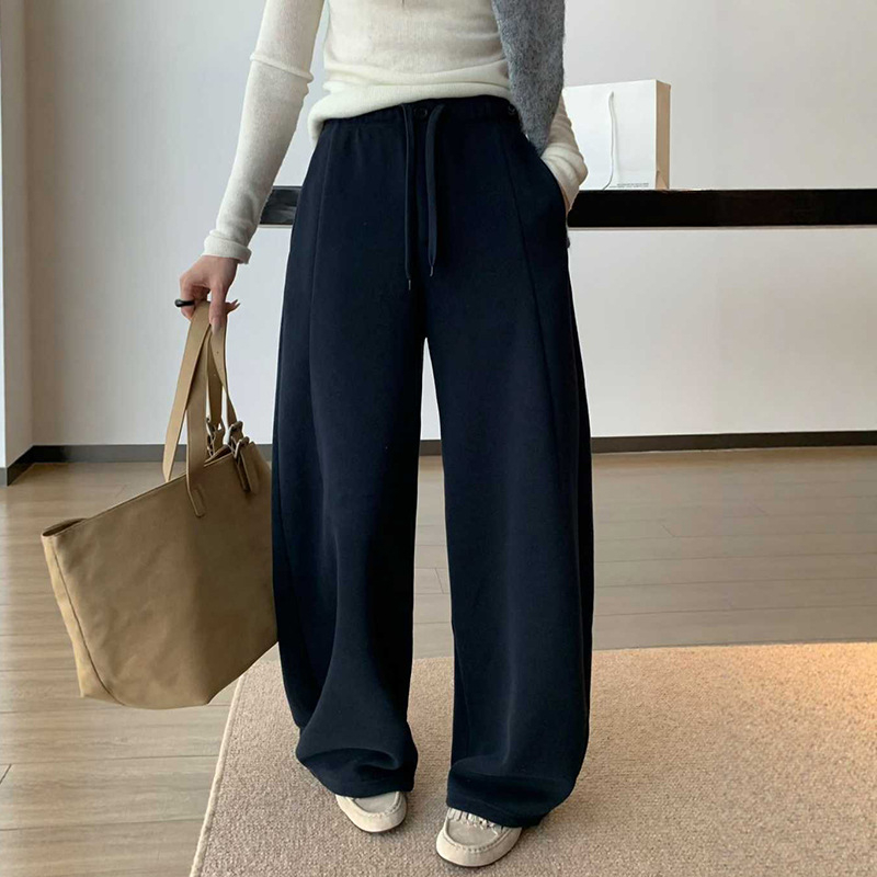 Ženske ležerne široke hlače s visokim strukom, duge, 70% pamuk / 30% poliester, japansko-korejski casual stil