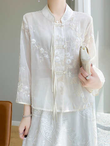 Dámske top v čínskom štýle Tang s výšivkou, polyester, leto 2023, obsah polyesteru 80-90%