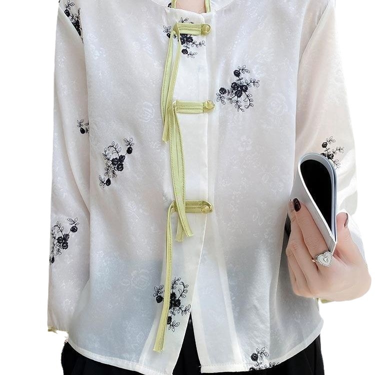 Dámske top v čínskom štýle Tang s výšivkou, polyester, leto 2023, obsah polyesteru 80-90%