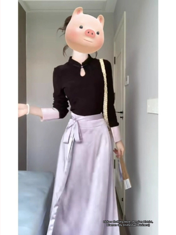 Dvojdielny set z chenille s 90-95% Spandex: top s dlhými rukávmi a dierovanými gombíkmi + polovičná sukňa s vyvýšeným kvetinovým motívom (jeseň-zima)