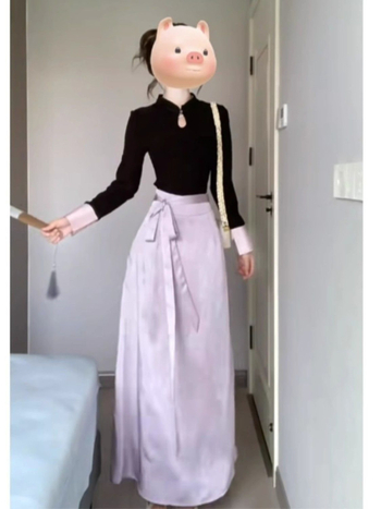 Dvojdielny set z chenille s 90-95% Spandex: top s dlhými rukávmi a dierovanými gombíkmi + polovičná sukňa s vyvýšeným kvetinovým motívom (jeseň-zima)