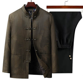 Vyrų žieminis Tang kostiumas – dviejų dalių komplektas su flisinė įdėkle, 100% poliesteris, kasdieniam stiliui, Diying prekės ženklas, leidimas 2024