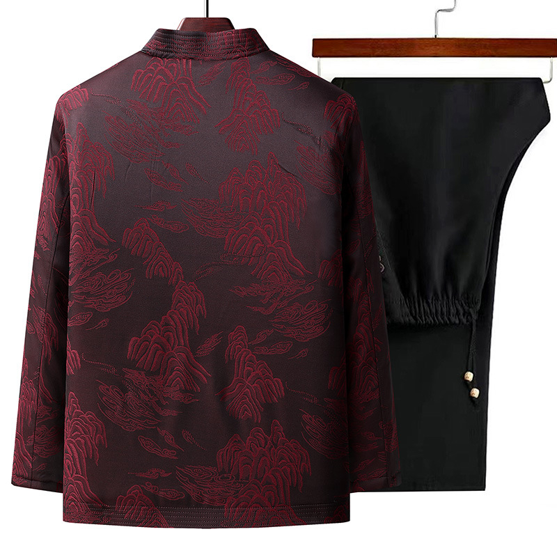 Vyrų žieminis Tang kostiumas – dviejų dalių komplektas su flisinė įdėkle, 100% poliesteris, kasdieniam stiliui, Diying prekės ženklas, leidimas 2024