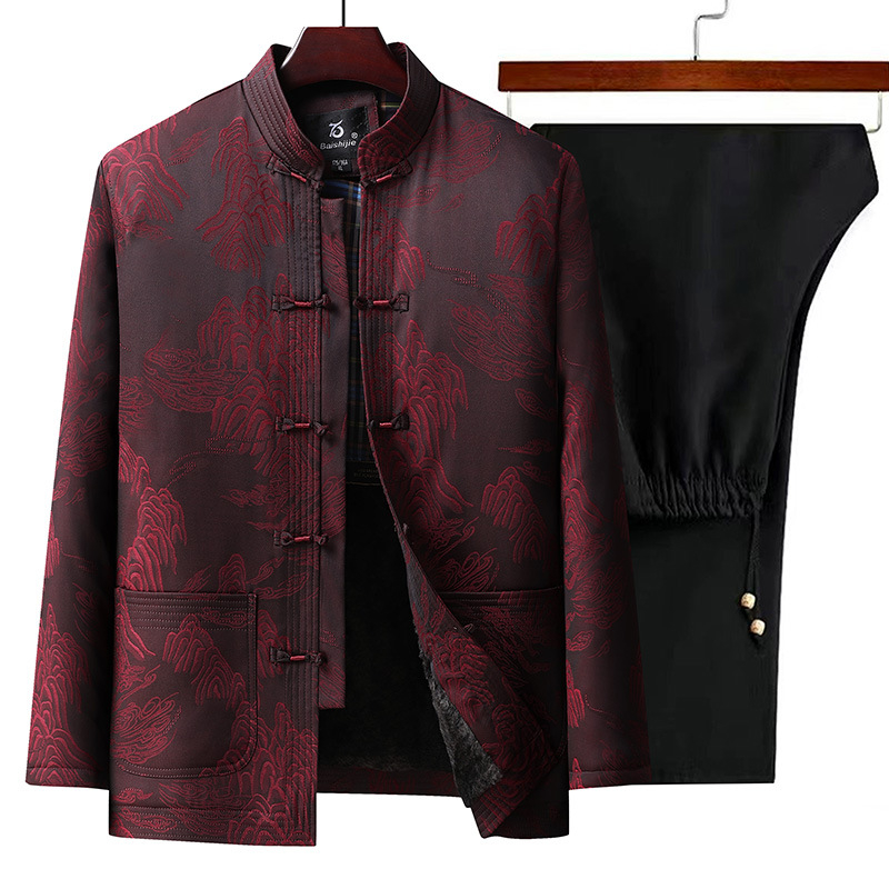 Vyrų žieminis Tang kostiumas – dviejų dalių komplektas su flisinė įdėkle, 100% poliesteris, kasdieniam stiliui, Diying prekės ženklas, leidimas 2024