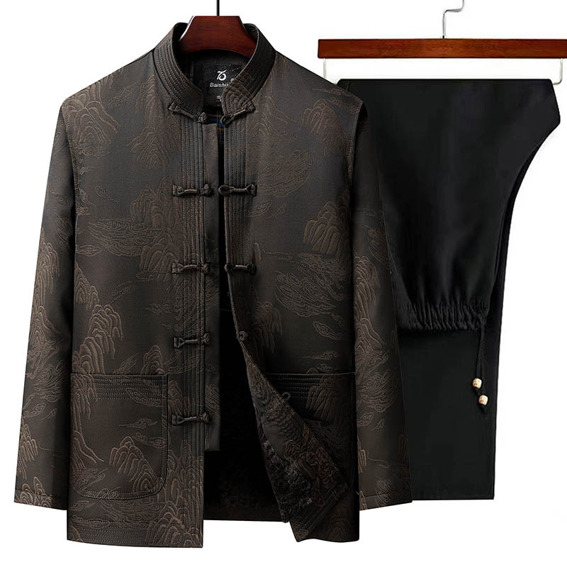 Vyrų žieminis Tang kostiumas – dviejų dalių komplektas su flisinė įdėkle, 100% poliesteris, kasdieniam stiliui, Diying prekės ženklas, leidimas 2024