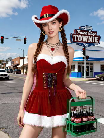 Set cosplay de Crăciun din catifea, cu pălărie de cowboy • Brand: Yixiaoyi • Număr produs: 817 • An/Lansare: iarna 2025 • Material: poliester • Vârstă: 18–24