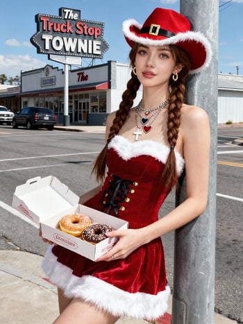 Set cosplay de Crăciun din catifea, cu pălărie de cowboy • Brand: Yixiaoyi • Număr produs: 817 • An/Lansare: iarna 2025 • Material: poliester • Vârstă: 18–24