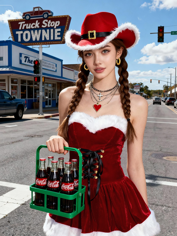 Set cosplay de Crăciun din catifea, cu pălărie de cowboy • Brand: Yixiaoyi • Număr produs: 817 • An/Lansare: iarna 2025 • Material: poliester • Vârstă: 18–24