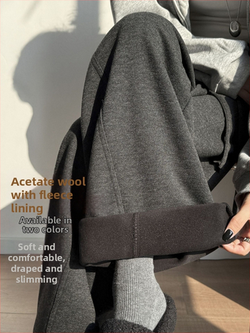 Dámske široké nohavice s oblúkovým strihom a širokými nohami, vysoký pás, vlnená zmes, extra hrubé, jeseň 2025