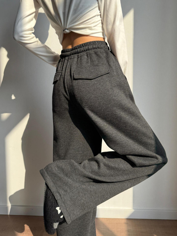 Dámske široké nohavice s oblúkovým strihom a širokými nohami, vysoký pás, vlnená zmes, extra hrubé, jeseň 2025