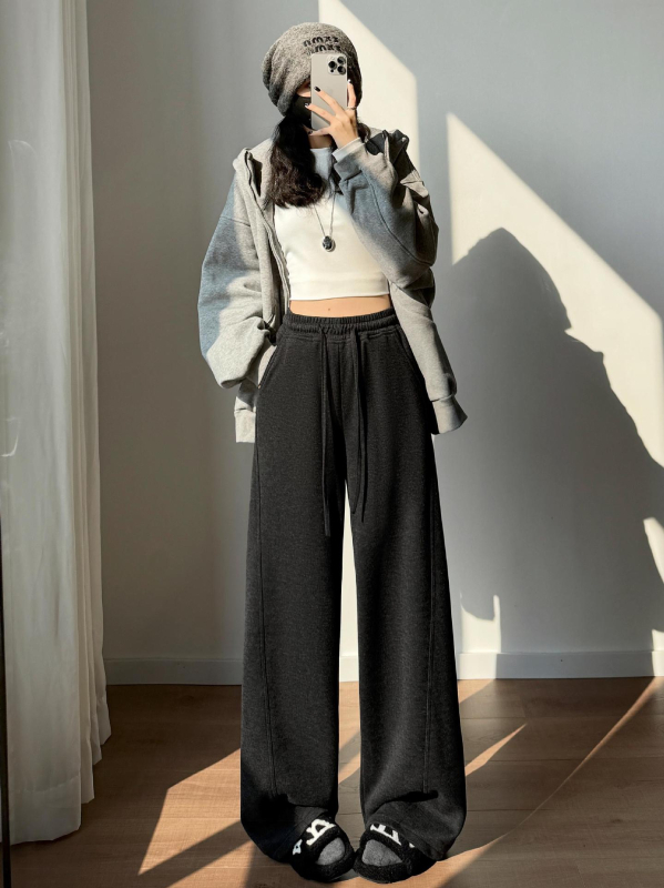 Dámske široké nohavice s oblúkovým strihom a širokými nohami, vysoký pás, vlnená zmes, extra hrubé, jeseň 2025