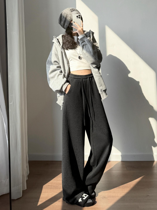 Dámske široké nohavice s oblúkovým strihom a širokými nohami, vysoký pás, vlnená zmes, extra hrubé, jeseň 2025