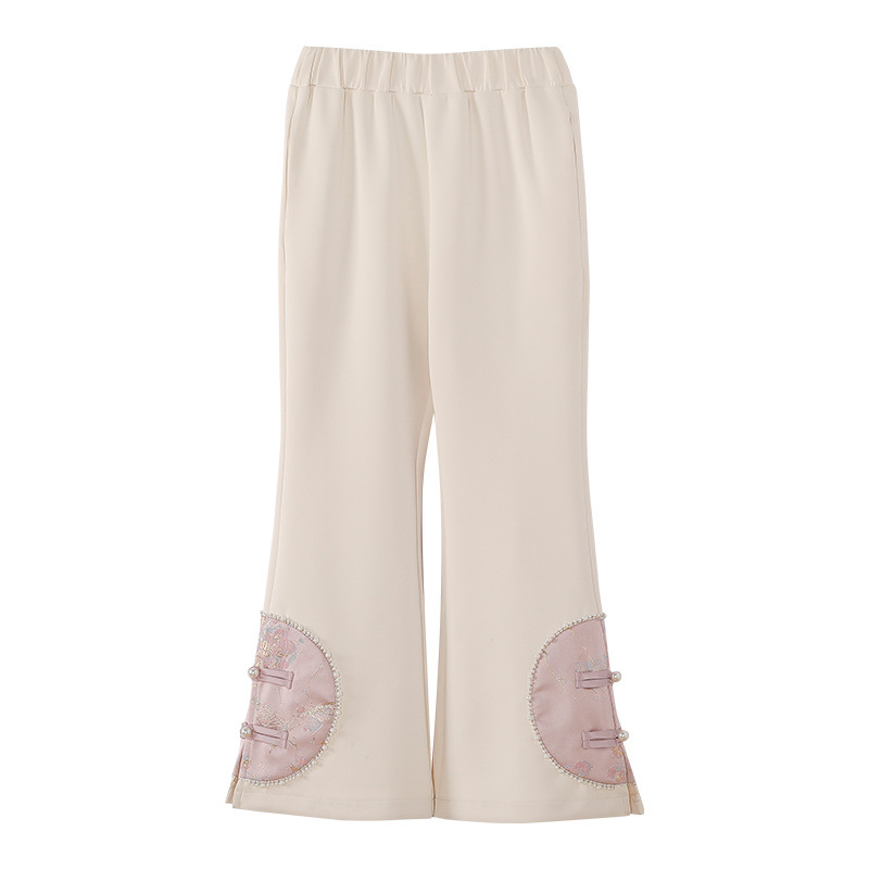 Dievčenský kostým so sukňou, čínskeho štýlu, dvojdielny set, jar 2025, pre deti 3–8 rokov, polyester